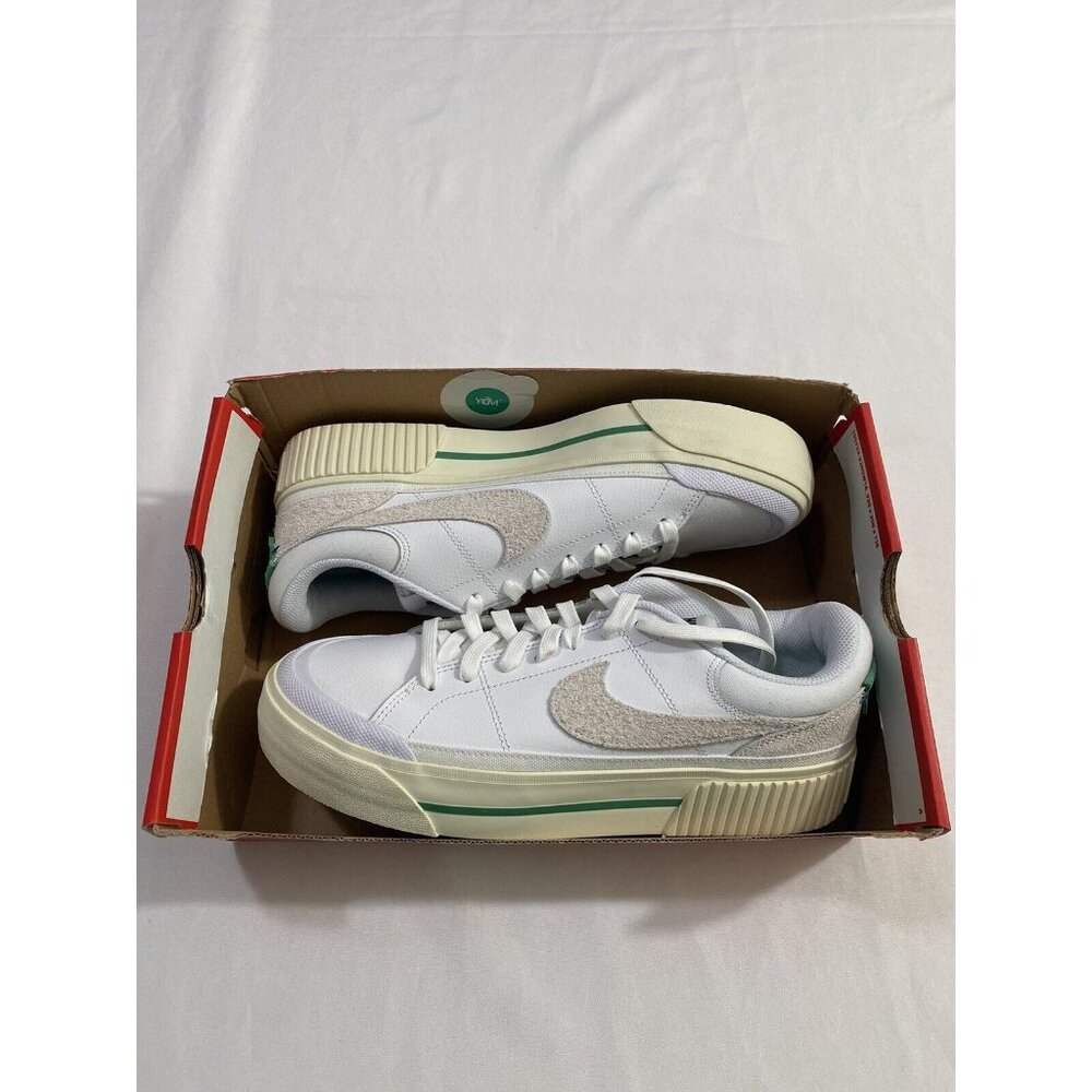 Nike White and Green Platform Sneakers